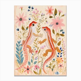 Folksy Floral Animal Drawing Salamander 2 Canvas Print