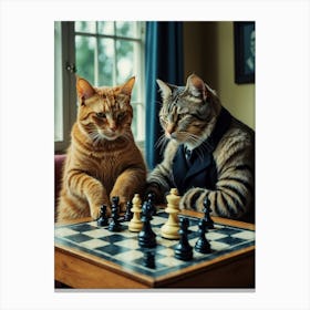 Two Cats Playing Chess Canvas Print