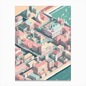 European Town Sea Meets City Buildings Architecture Pastel Colours Canvas Print
