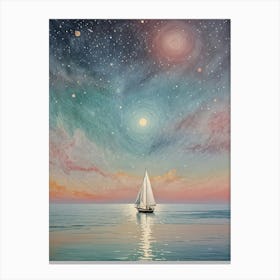 Sailboat In The Cosmic Night Sky Canvas Print