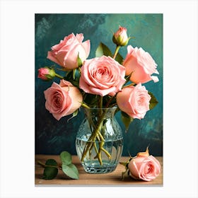 Pink Roses In Vase Canvas Print