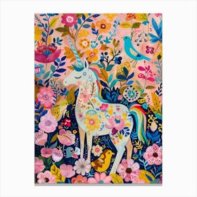 Unicorn With Woodland Friends Fauvism Inspired 3 Canvas Print