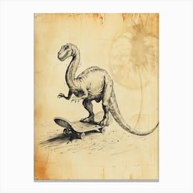 Vintage Brontosaurus Dinosaur On A Skateboard  1 Canvas Print