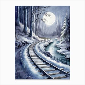 Train Tracks In The Snow Canvas Print