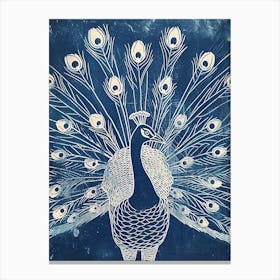 Peacock Feathers Out Linocut Inspired 4 Canvas Print