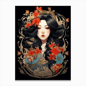 Geisha Japanese Style Illustration 6 Canvas Print