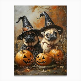 Halloween Pugs In Oil 8 Canvas Print