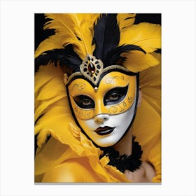 A Woman In A Carnival Mask, Yellow And Black (18) Canvas Print