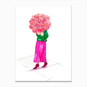 Floral Pink Plissé Skirt Canvas Print