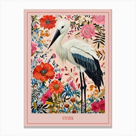 Floral Animal Painting Stork 1 Poster Canvas Print