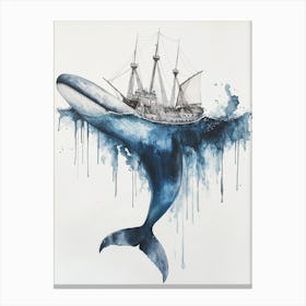 A Watercolor Painting Of A Whale With An Old Sailing Ship Canvas Print