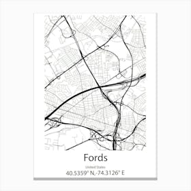 Fords,United States Minimalist Map Canvas Print