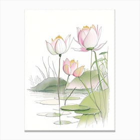 Lotus Flowers In Park Pencil Illustration 4 Canvas Print