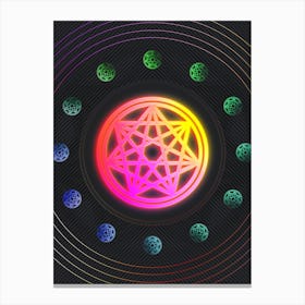 Neon Geometric Glyph in Pink and Yellow Circle Array on Black n.0092 Canvas Print
