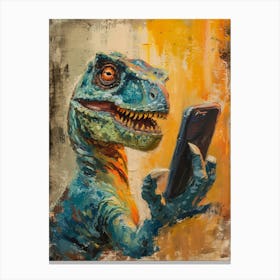 Dinosaur Taking A Selfie Orange Brushstrokes Canvas Print