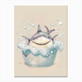 Shark In The Bath With Bubbles Beige Background Canvas Print