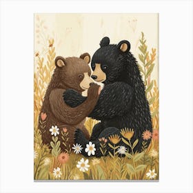 American Black Bear Two Bears Playing Together Storybook Illustration 3 Canvas Print