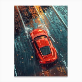 Red Sports Car In Rain Canvas Print