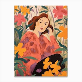 Woman With Autumnal Flowers Bougainvillea Canvas Print