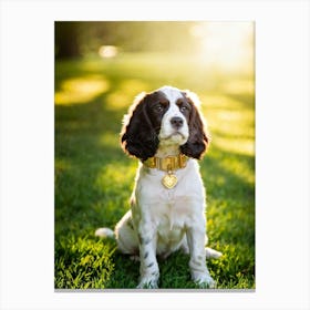 English Spaniel Puppy Radiating Adorableness Wearing A Shimmering Gold Collar Perched On A Lush G (4) Leinwandbild