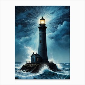 Lighthouse In The Storm Vincent Van Gogh Painting Style Illustration (8) Canvas Print