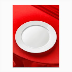 White Plate On Red Cloth Canvas Print