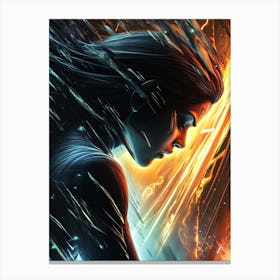 Woman In Front Of Fire Canvas Print