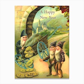 Dwarfs With Gold Wish You A Happy New Year Canvas Print