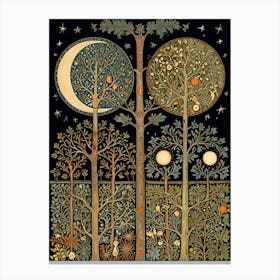 William Morris Style Moon And Trees Canvas Print