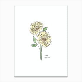June Sunflower Birth Flower Canvas Print
