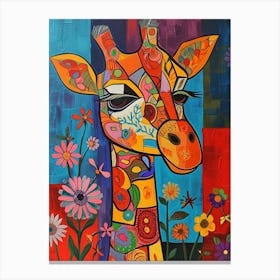 Giraffe With Flowers Painting 2 Canvas Print