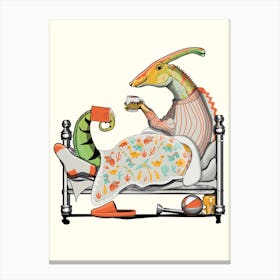 Dinosaur Parasaurolophus In Bed Canvas Print