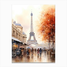 Paris France In Autumn Fall, Watercolour 4 Canvas Print