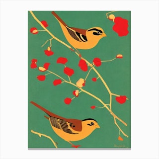 Sparrow Midcentury Illustration Bird Canvas Print