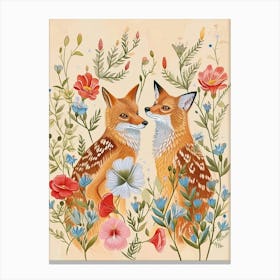 Folksy Floral Animal Drawing Fox Canvas Print