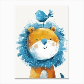 Small Joyful Lion With A Bird On Its Head 4 Canvas Print