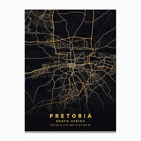 Pretoria South Africa Black And Gold Map Canvas Print