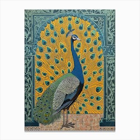 Blue Mustard Art Deco Inspired Peacock Canvas Print
