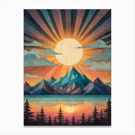 Minimalist Sunset Low Poly Mountains (18) Canvas Print