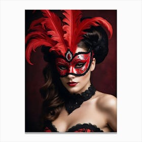 A Woman In A Carnival Mask, Red And Black (9) Canvas Print