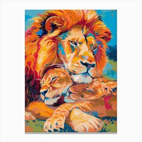 Masai Lion Family Bonding Fauvist Painting 2 Canvas Print