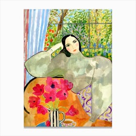 Woman In A Garden 4 Canvas Print