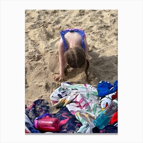 Little Girl Digging In The Sand Canvas Print