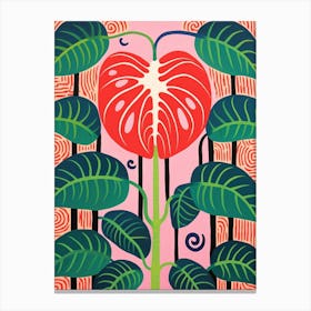 Pink And Red Plant Illustration Monstera Deliciosa 2 Canvas Print