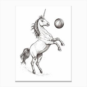 Unicorn Playing Basketball Black & White Illustration 2 Canvas Print