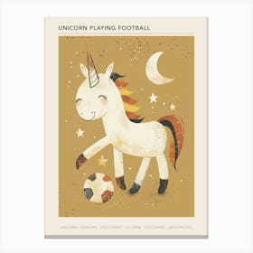 Unicorn Playing Football Muted Pastel 3 Poster Canvas Print