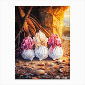 Three Garlics On The Beach Canvas Print