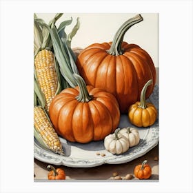 Holiday Illustration With Pumpkins, Corn, And Vegetables (7) Canvas Print