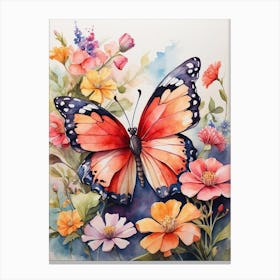 Butterfly And Flowers 3 Canvas Print