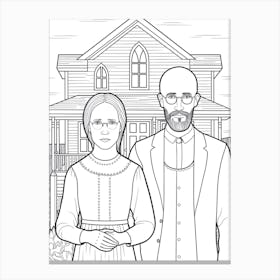 Line Art Inspired By American Gothic 3 Canvas Print